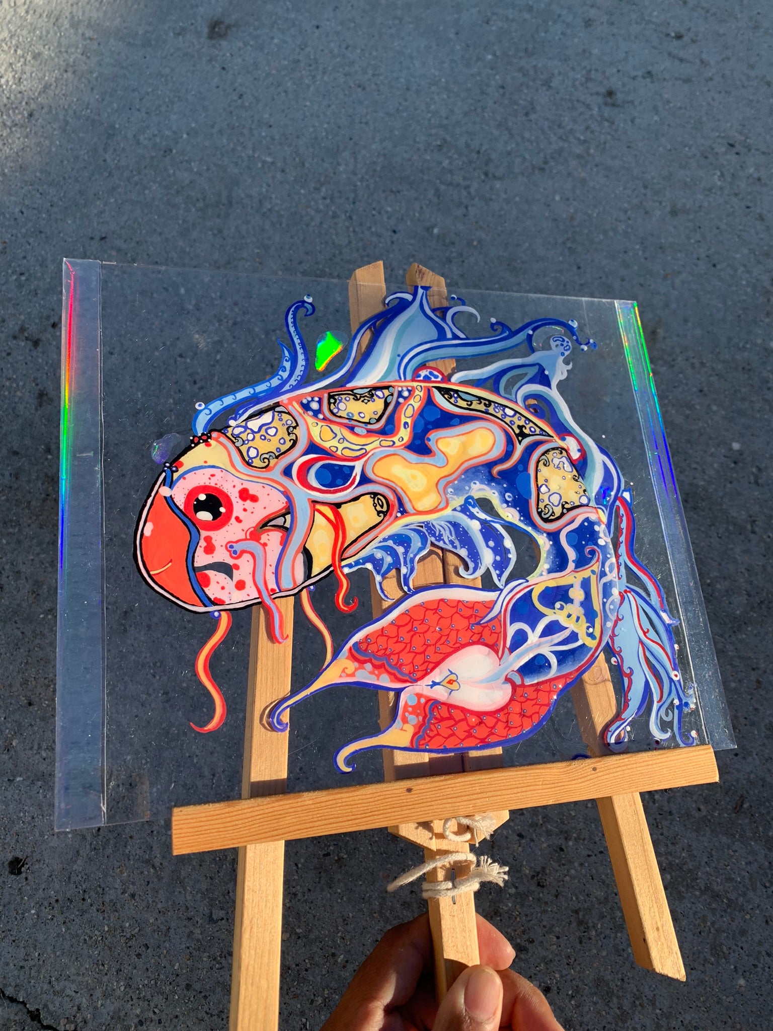 Identicaleternalsuns, art collection, art buyer, Identicaleternalsuns, DenleyTwins, Whimsical, radiant, otherworldly, glorious, fantastical, eternal, divine, Dreamy Fish, Aquarium wonderland, Frutiger Aero vibes, identicaleternalsuns, Ecstatic, frutiger aero art, fish painting on glass, koi, koifish art, mixed media , fishart, fish glass painting, iridescentart, underwaterart, traditional art, contemporary art, asian art, nature art, vibrant colors, handmade
