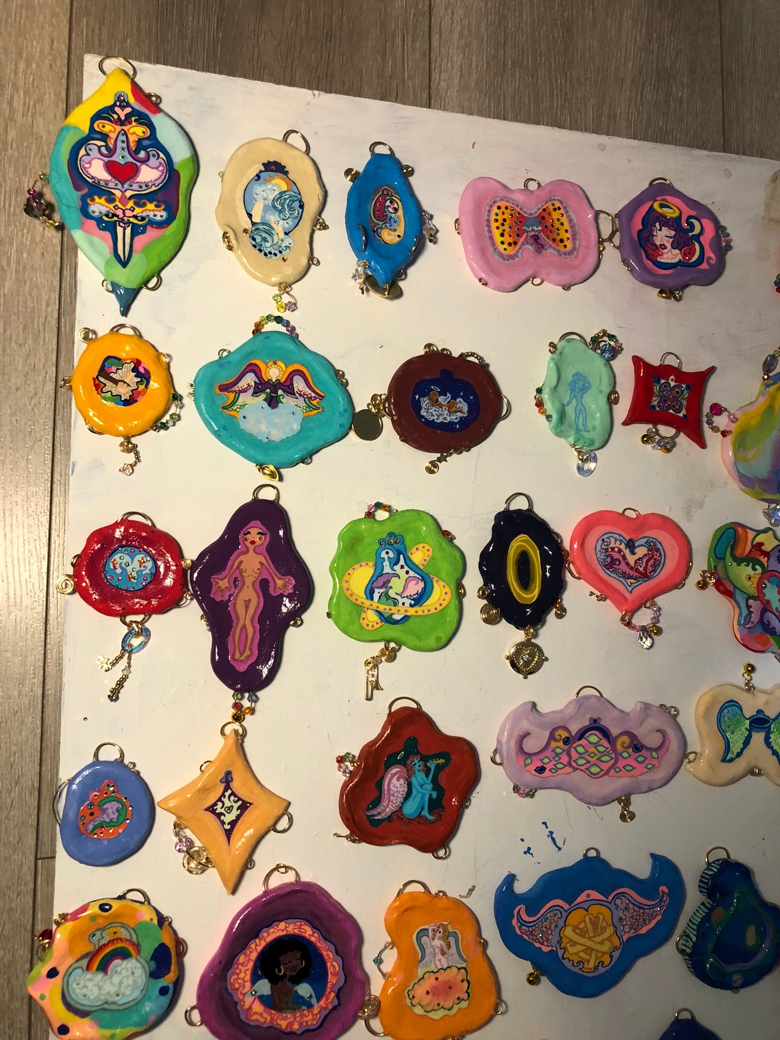 Angelic Wall Hangings, Angel Orb wall hanging with embellishments, Angelic wall hangings, enchanting wall art, celestial decor, heavenly artwork, magical, persuasive, vibrant, sacred beauty, radiant, uplifting joy, playful, whimsical, captivating, celestial charm, handmade, devotion, timeless treasure, awe-inspiring, versatile, keychains, purses, sanctuary, unique gift, friendship emblem, collectible, ethereal, delightful, trippy, heartfelt, good vibes, radiant aura, Delight, angel energy, 