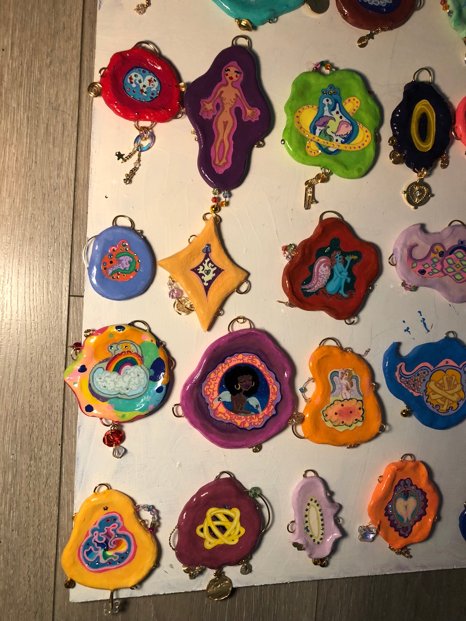 Angelic Wall Hangings, Angel Orb wall hanging with embellishments, Angelic wall hangings, enchanting wall art, celestial decor, heavenly artwork, magical, persuasive, vibrant, sacred beauty, radiant, uplifting joy, playful, whimsical, captivating, celestial charm, handmade, devotion, timeless treasure, awe-inspiring, versatile, keychains, purses, sanctuary, unique gift, friendship emblem, collectible, ethereal, delightful, trippy, heartfelt, good vibes, radiant aura, Delight, angel energy, 