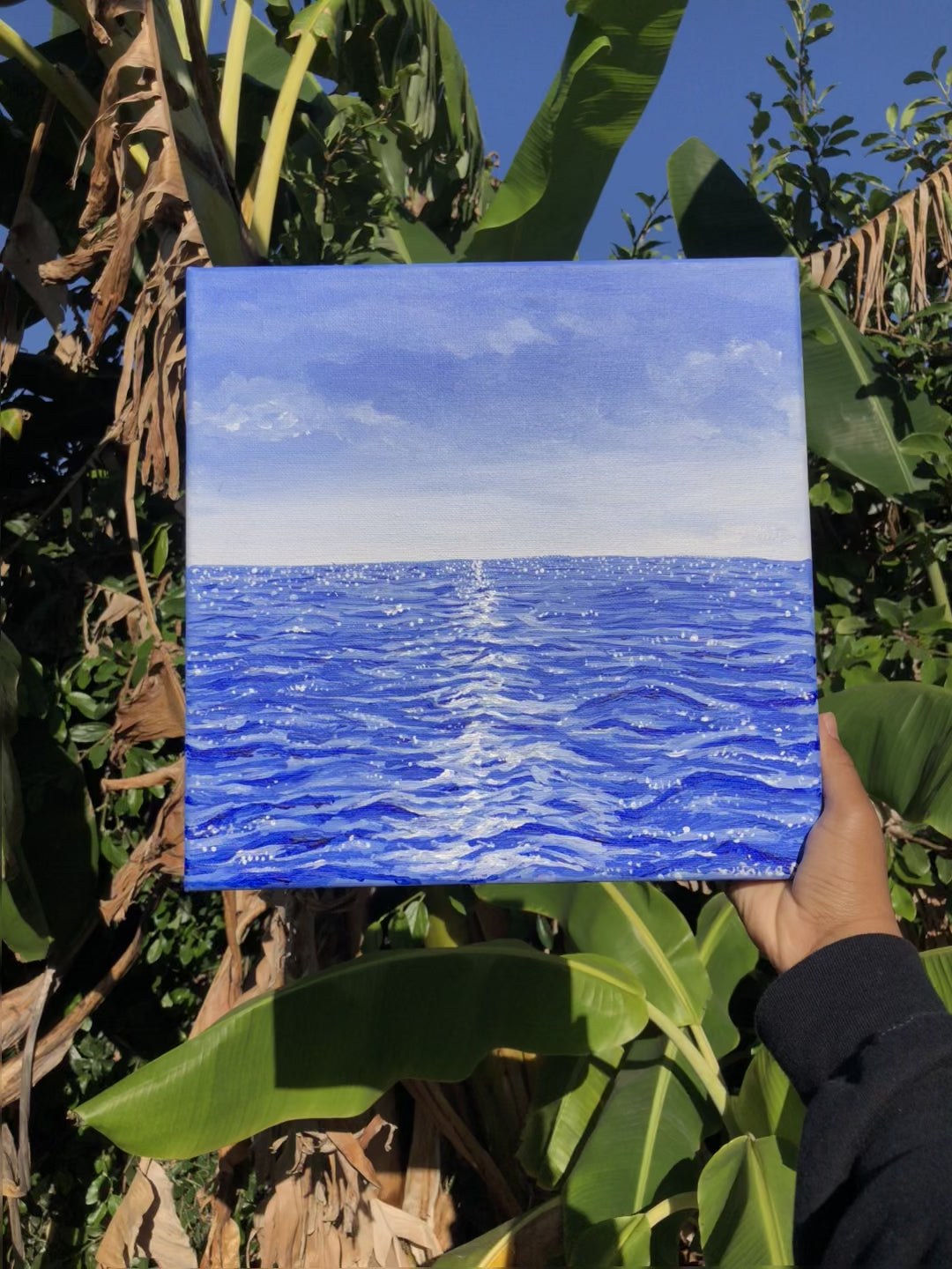 Simplicity Original Painting, Crystal clear ocean blue waters. A place of peace, deep tranquility, and serenity for the soul. Serene blue tranquil ocean seascape painting. Clear blue ocean water artwork. Clear fresh blue sea artwork painting for sale. Seascape artwork for sale. Sea landscape. Blue seashores. Water artwork. Aesthetic ocean art. Identicaleternalsuns