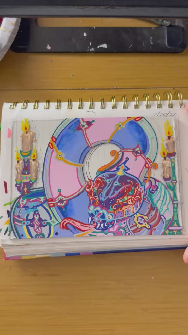 Serpentine, Celestial creature, ancient secrets, cosmic wisdom, rainbow hues, iridescent scales, flaming aura, elemental serpent art, medieval whimsy, mystical illumination, enigmatic presence, Divine order and chaos, Holy fire, guardian of knowledge, fantastical art, surreal paintings, whimsical artwork, colorful surrealism, detailed fantasy art, highly detailed paintings, maximalist art, colorful fine art, imaginative paintings, dreamlike art, narrative art, expressive art, detailed contemporary art